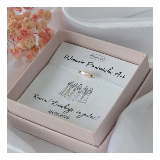 Bransoletka z naturalną perłą na Wieczór Panieński | Personalizowany prezent dla Druhen Team Bride | Pamiątka Wieczoru Panieńskiego